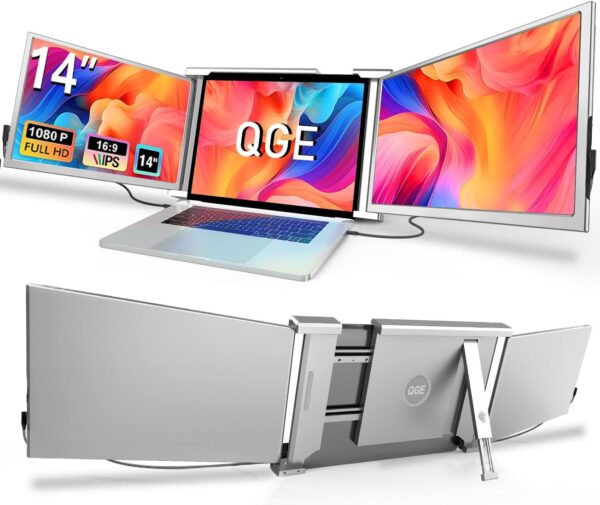 Laptop Screen Extender, 14″ 1080P FHD Triple Monitor for Laptop Extension- 315°Rotate Portable Dual Monitor Screen for 13.3-16.5″ Laptops Type-C/HDMI/USB-A Plug & Play for Wins/Mac/Chro