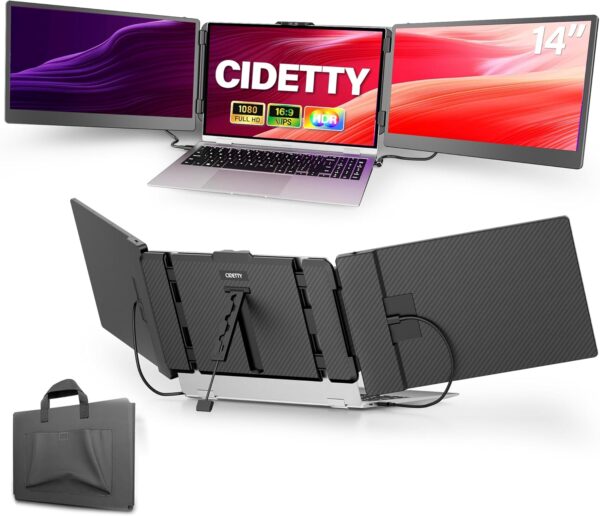Laptop Screen Extender, 14” FHD 1080P IPS Ultra-Thin Dual/Triple Monitor Display, HDMI/USB-C Plug-Play Portable Monitor for Laptop, Built-in Speakers(Mac, Win, Android)