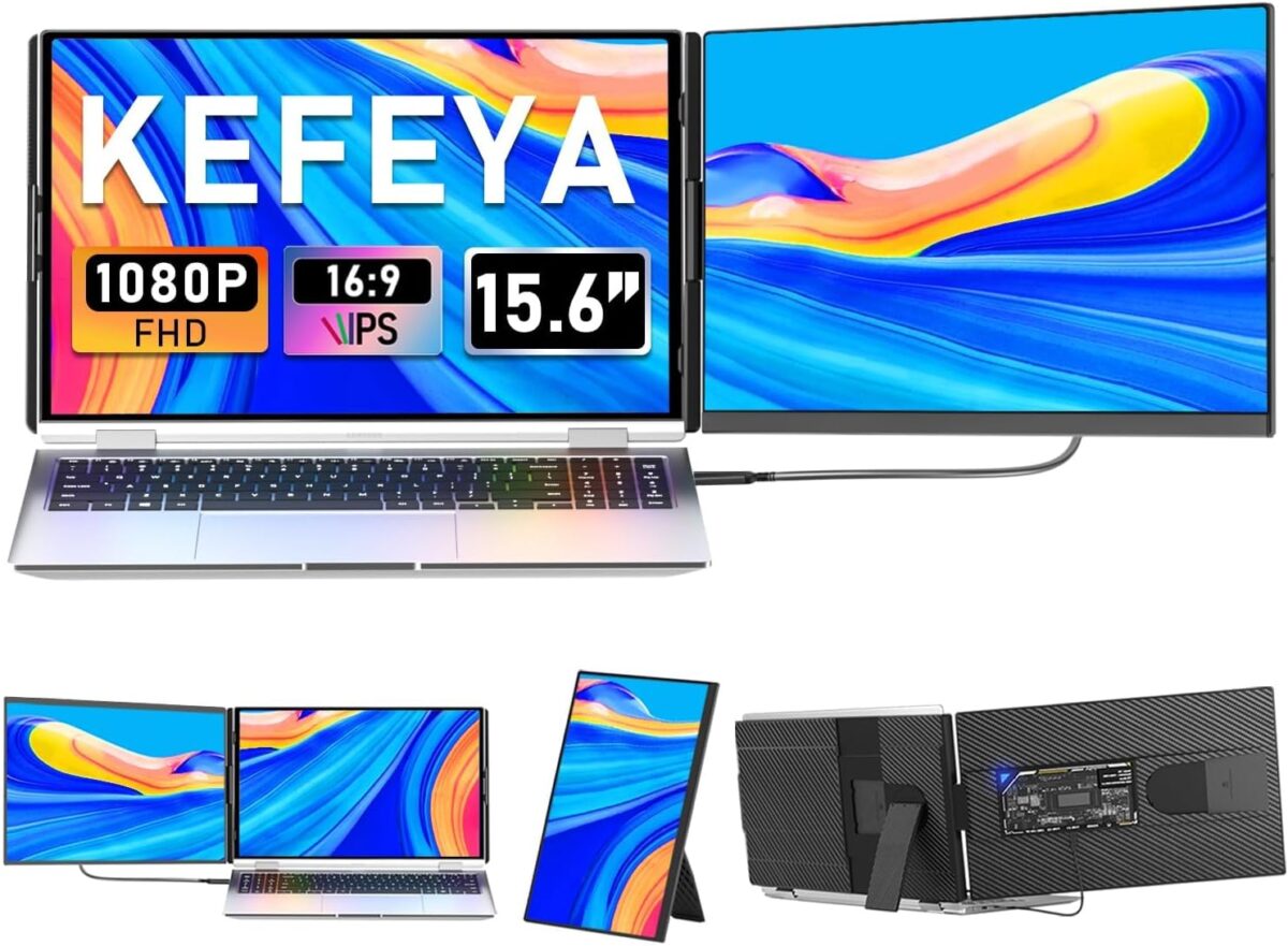 Laptop Screen Extender, 15.6″ FHD 1080P IPS Laptop Monitor Extender Detachable, Portable Monitor for Laptops 13-17.3″ with Breath Light, Plug n Play for Windows/Mac/Android/Switch/PS5