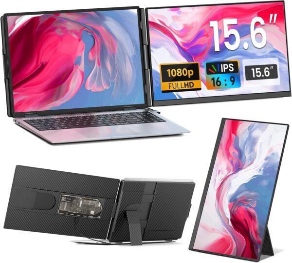 Laptop Screen Extender – 15.6″ FHD 1080P Portable Monitor for Laptop, Detachable & Plug and Play Dual Laptop Monitor Extender for 13″-17.3″ Laptops, Compatible with Wins/Mac/Android/Chrome