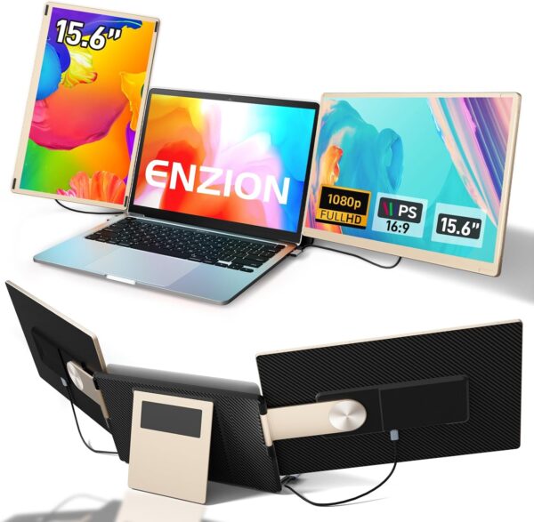 Laptop Screen Extender,Upgraded 15.6″ Portable Monitor,FHD 1080P Triple Laptop Screen Extender,Detachable Dual Monitor for 13”-17” Laptops,Plug & Play,Compatible with Mac/Wins/Chrome/Dex