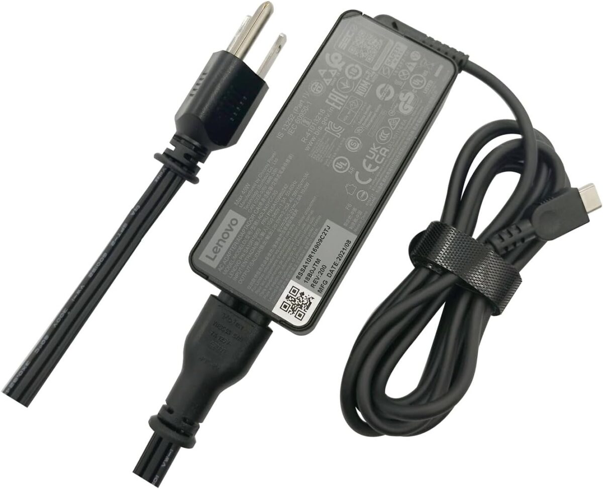Lenovo Laptop Charger 45W Watt USB Type C(USB-C) AC Power Adapter – Chromebook Duet 3 (11″”)，Yoga 6 (13″” AMD) 2 in 1，100e (2nd Gen) (11.6″”) Laptop, black, ADLX45YCC3G