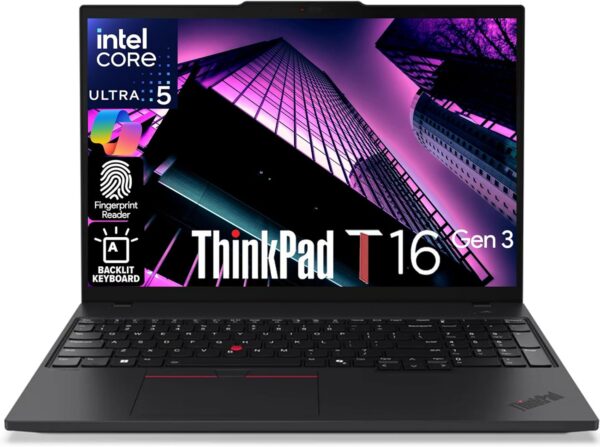 Lenovo ThinkPad T16 Gen 3 Business Laptop 16” FHD+ Display, Intel Ultra 5-125U (Beats i7-1355U), 32GB DDR5 RAM, 1TB SSD, 5MB Webcam, WiFi 6E + BT, RJ-45, HDMI, Win 11 Pro, AI Copilot – Black