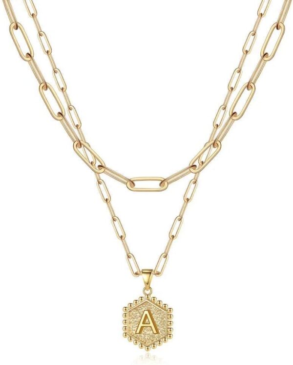 M MOOHAM Dainty Gold Necklace for Women – 14K Solid Gold Over Layering Necklaces for Women Cute Hexagon Letter Initial Necklaces for Women Gold Layered Necklaces for Women Jewelry Gifts