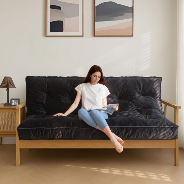 MAXYOYO 6″ Futon Mattress Full Size, Velvet Thick Futons Sofa Couch Bed, Versatile Floor Mattress for Adults, Shredded Foam Filling (Frame Not Included), Black