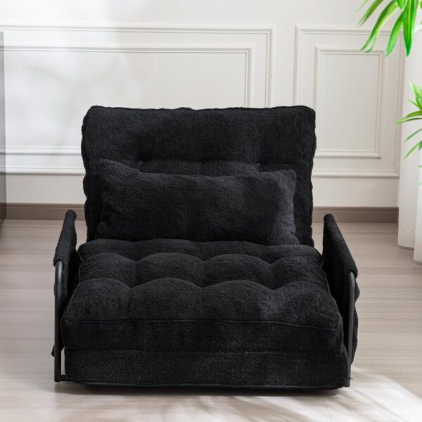 MAXYOYO Adjustable Floor Sofa Couch with Pillow, 5-Position Boucle Bean Bag Bed, Convertible Lazy Sofa Sleeper Bed with Armrest, Versatile Floor Seating Sofa for Living Room Guest Room, Black, Single