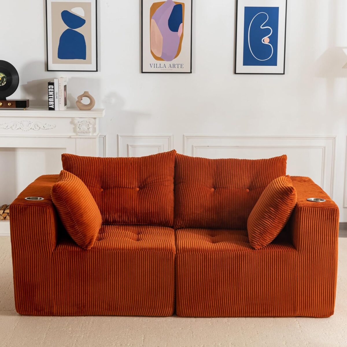 MAXYOYO Modular Sectional Sofa Couch, Modern Boneless Couch for Living Room, Sofa in A Box, Upholstered Chair Sleeper with Tufted Craft, No Assembly Required, Orange