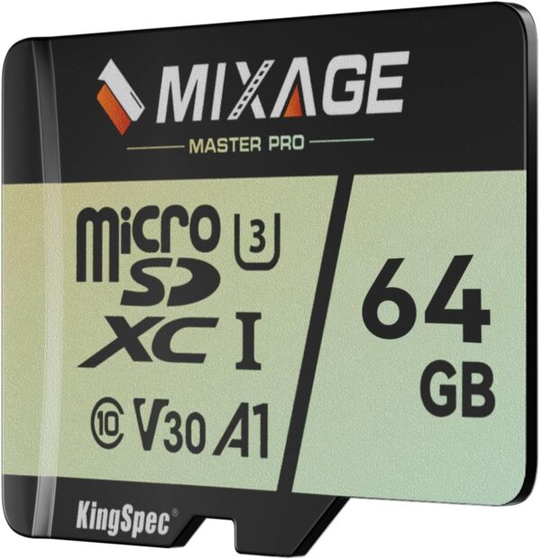 MIXAGE 64GB MicroSDXC Card UHS-I U3/V30/A1/C10-175MB/s Read 110MB/s Write, 4K UHD Video Recording – 3D NAND Flash SD Memory Card for Smartphones, Gaming Consoles, Dash/Security & Sports Cameras