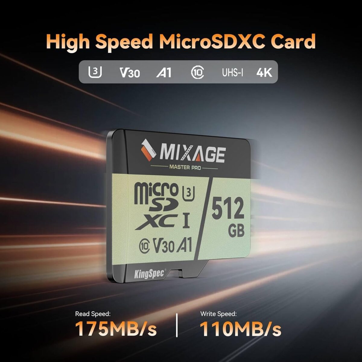 MIXAGE 64GB MicroSDXC Card UHS I U3V30A1C10 175MBs Read 110MBs Write 4K UHD Video Recording 3D NAND Flash SD Memory Card for Smartphones Gaming Consoles DashSecurity Sports Cameras MIXAGE 64GB MicroSDXC Card UHS-I U3/V30/A1/C10-175MB/s Read 110MB/s Write, 4K UHD Video Recording - 3D NAND Flash SD Memory Card for Smartphones, Gaming Consoles, Dash/Security & Sports Cameras