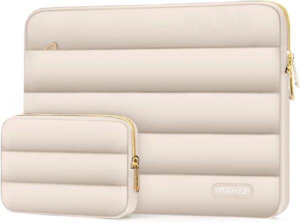 MOSISO 13-14 inch Laptop Case, 13.3 inch Puffy Laptop Sleeve Compatible with MacBook Air 13 13.6 M3 M2 M1/Pro 13/Pro 14, HP, Dell, ASUS, Lenovo, Polyester Horizontal Bag with Small Case, Sand
