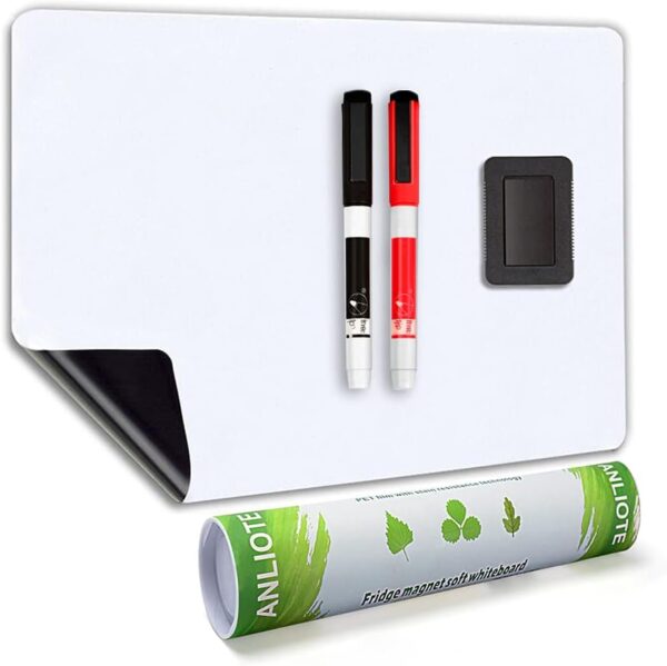 Magnetic Dry Erase Board Fridge White Board Sheet 20 x13 inch, Flexible Large Refrigerator Magnets Whiteboard Planner for Home Kitchen, 2 Markers and Eraser
