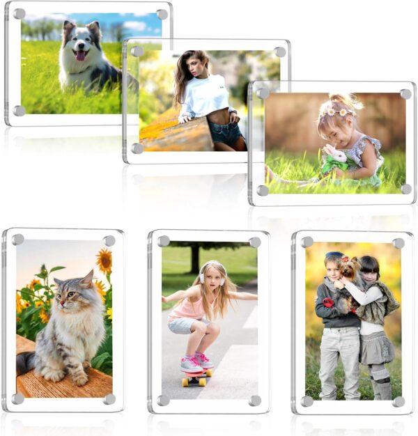 Magnetic Picture Frames for Refrigerator, Acrylic Fridge Magnetic Photo Frame, Double Sided Magnet Picture Frames for Fridge/Locker (6Pack)