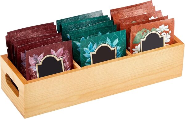 Magnetic Tea Bag Organizer for Fridge Wooden Tea Bag Holder Storage Containers with 3 Slots, 3 Compartments Magnetic Chest with Handle Caddy Box for Refrigerator, Counter (Brown)