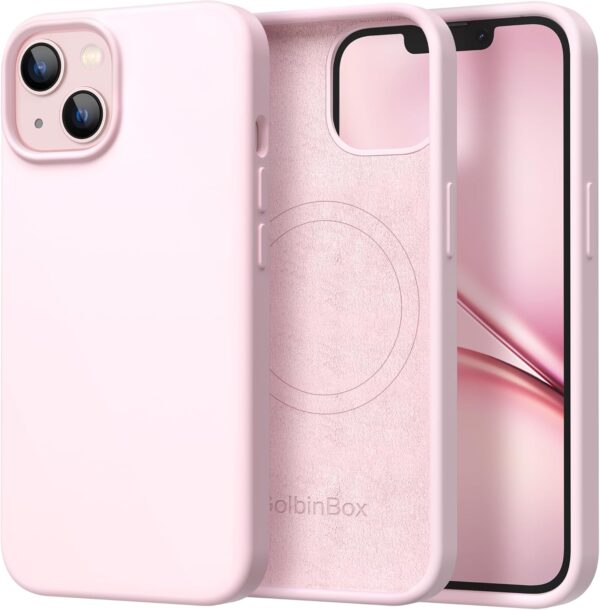 Magnetic for iPhone 13 Case & iPhone 14 Case, Compatible with MagSafe, [Soft Anti-Scratch Microfiber Lining], Slim Liquid Silicone Shockproof Protective Phone Case 6.1 inch, Chalk Pink