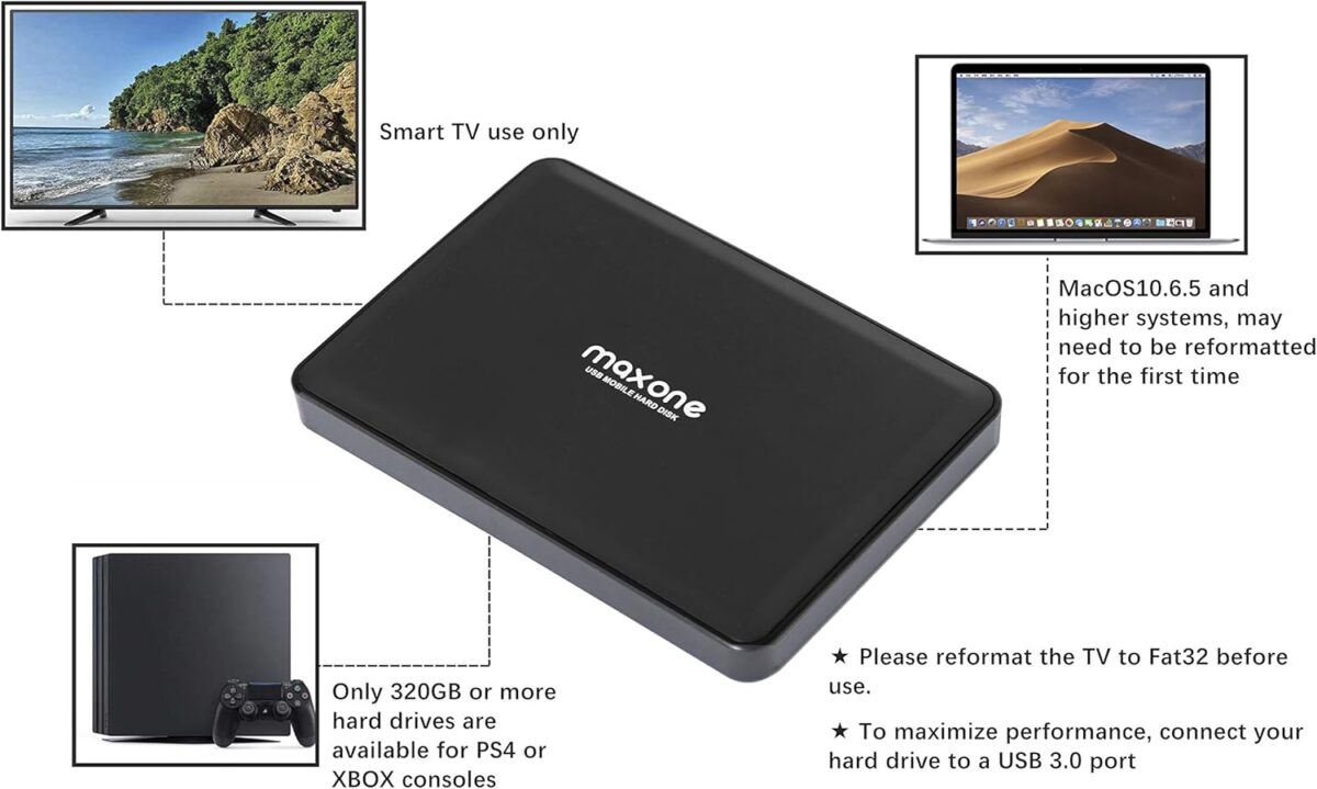 Maxone Portable External Hard Drives 500GB-USB 3.0 2.5” HDD Backup Storage, Compatible with PC, Desktop, Laptop, Black