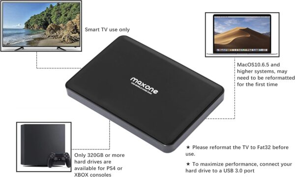 Maxone Portable External Hard Drives 500GB-USB 3.0 2.5” HDD Backup Storage, Compatible with PC, Desktop, Laptop, Black