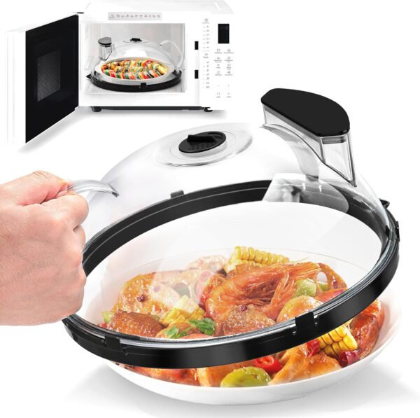 Microwave Splatter Cover with Water Steamer, 12 inch Clear Microwave Plate Cover for Food, Splatter Guard Microwave Lid for Microwave Oven, Kitchen Gadgets Accessories, Black