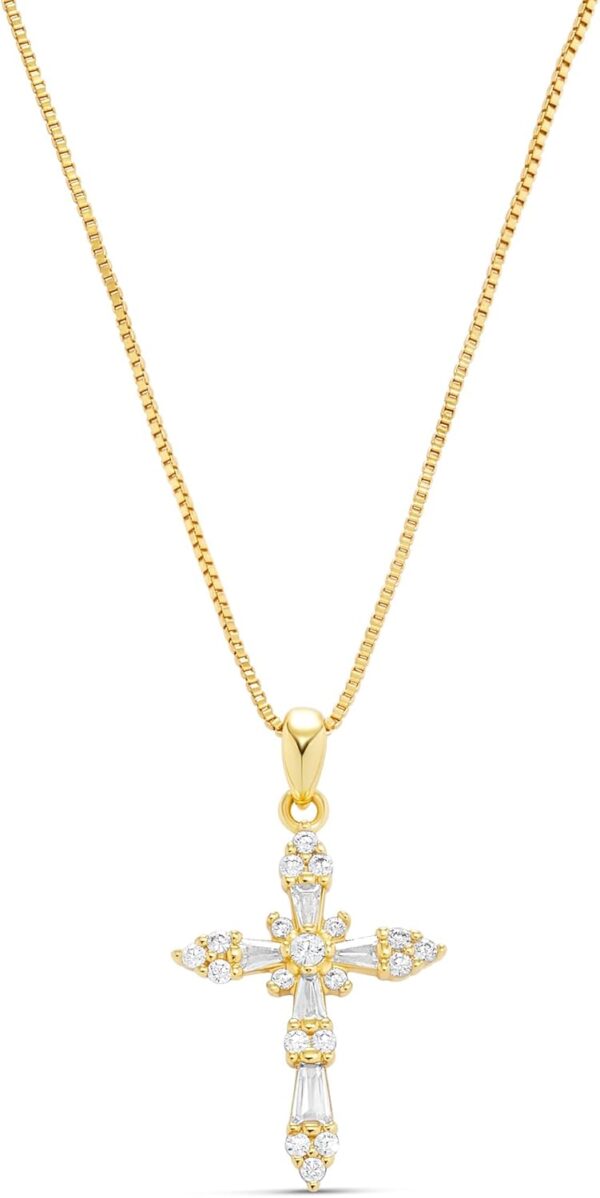 Milla 14K Gold Plated Cross Necklace for Women, Silver Cross Necklaces for Women, 18 inches Chain with Cross Pendant