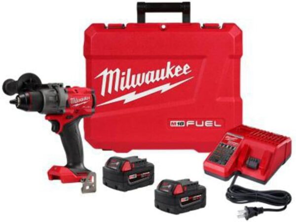 Milwaukee 2904-22 12V 1/2” Hammer Drill/Driver Kit with (2) 5.0Ah Batteries, Charger & Tool Case Red
