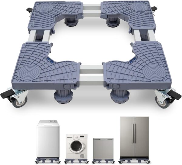 Mini Fridge Stand with 4 Locking Wheels, Heavy Duty Furniture Dolly with 8 Strong Feet, Adjustable Mobile Roller Pedestal Base for Washing Machine, Dryer, Refrigerator