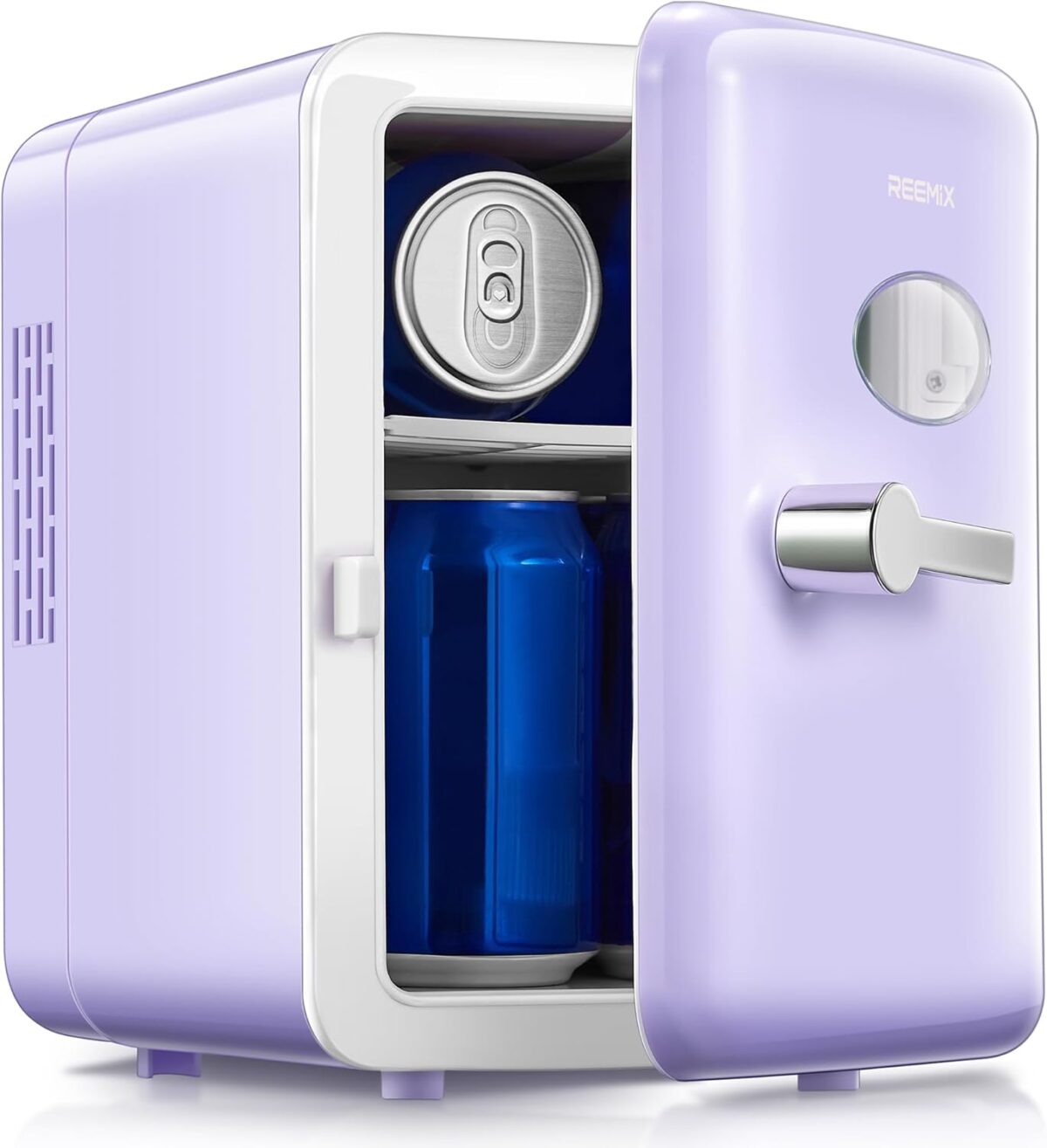 Mini Fridge With Handle, Small Fridge Rapid Cooling 4 Liter/6 Cans Skincare Fridge, Cooler and Warmer Refrigerators for Bedroom, Cosmetics, Office and Car (Retro, Purple)