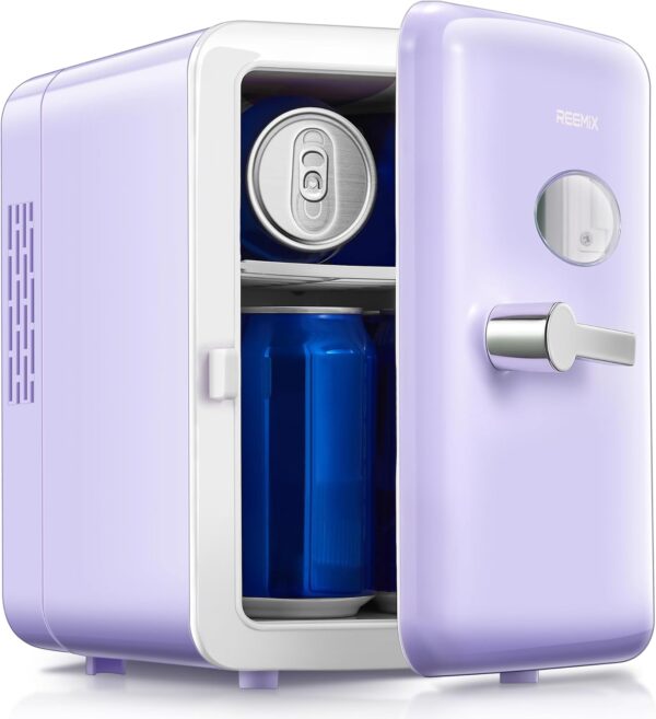 Mini Fridge With Handle, Small Fridge Rapid Cooling 4 Liter/6 Cans Skincare Fridge, Cooler and Warmer Refrigerators for Bedroom, Cosmetics, Office and Car (Retro, Purple)