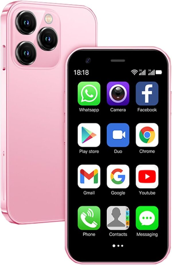 Mini Smartphone 3G Small Cellphone Unlocked Phone Child Mini Phone 3.0 Touch Screen Facial Recognition Kids Mobile Phone Android Dual Sim 2GB+16GB Students Cell Phones-Dream Pink