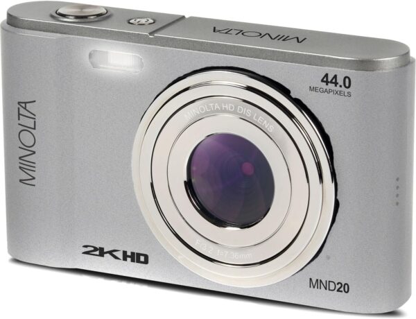 Minolta MND20 44MP Digital Camera – 2.7K Ultra HD Video, 16X Digital Zoom, Anti-Shake Stabilization, Time Lapse, Face Detection, 2.9-inch LCD Display – Lightweight Compact Camera (Silver)