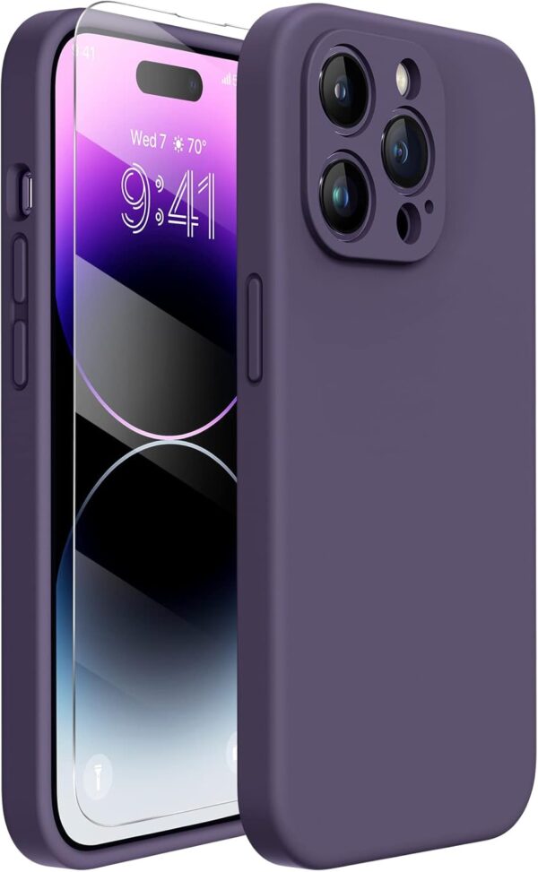 Miracase Designed for iPhone 14 Pro Max Phone Case with Screen Protector,[Upgraded Enhanced Camera Protection],Shockproof Liquid Silicone Case with Microfiber Lining,6.7 inch(Dark Purple)