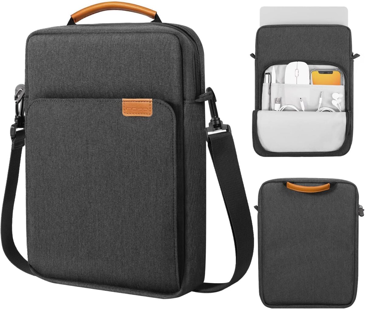 MoKo 13.3-14 Inch Laptop Sleeve Bag Fits MacBook Pro M3/M2 14″ 2023, MacBook Pro 13″ M2, Air 13.6 M3/M2,Tab S8 Ultra 14.6,Handle Carrying Case with Shoulder Strap, Black & Gray