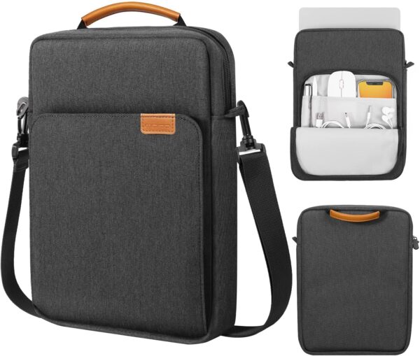 MoKo 13.3-14 Inch Laptop Sleeve Bag Fits MacBook Pro M3/M2 14″ 2023, MacBook Pro 13″ M2, Air 13.6 M3/M2,Tab S8 Ultra 14.6,Handle Carrying Case with Shoulder Strap, Black & Gray