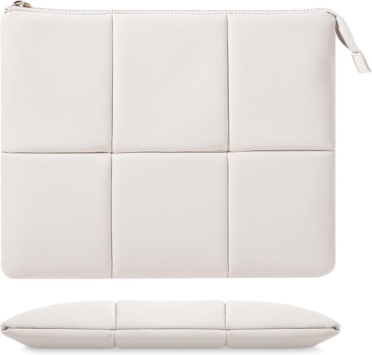 MoKo 13.3-14 Inch Puffy Laptop Sleeve Fit with MacBook Air 13” M3 2024/2020/2019, MacBook Pro 14” M3 2024/2023/Pro 13″ M2/M1, Built-in Elastic Band, PU Leather Carrying Case, White