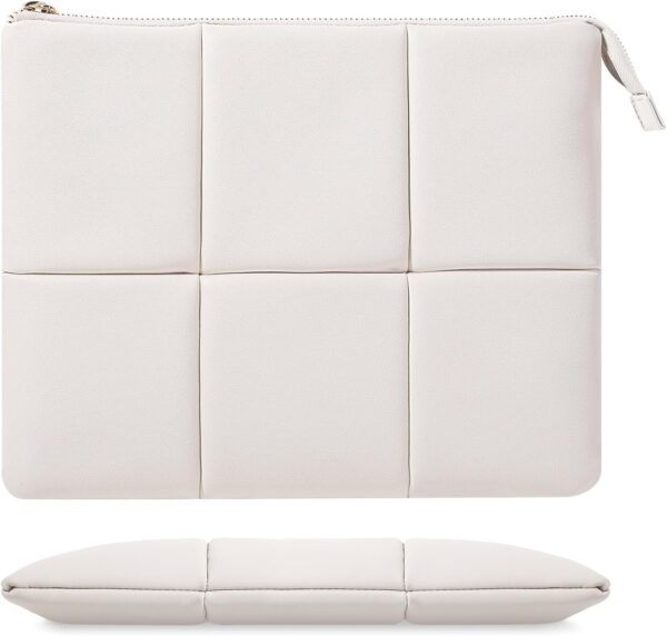 MoKo 13.3-14 Inch Puffy Laptop Sleeve Fit with MacBook Air 13” M3 2024/2020/2019, MacBook Pro 14” M3 2024/2023/Pro 13″ M2/M1, Built-in Elastic Band, PU Leather Carrying Case, White