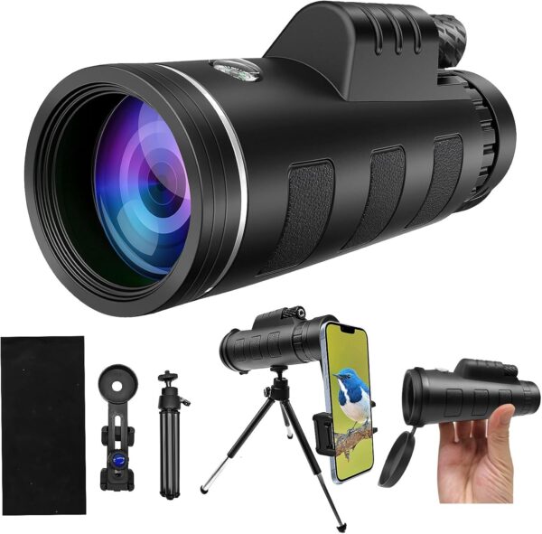 Monocular Telescope,80×100 HD High Powered Monoculars for Adults with Smartphone Adapter Tripod,Monocular for Hunting Wildlife Bird Watching Travel Camping Hiking,BAK4 Prism FMC Lens,Waterproof