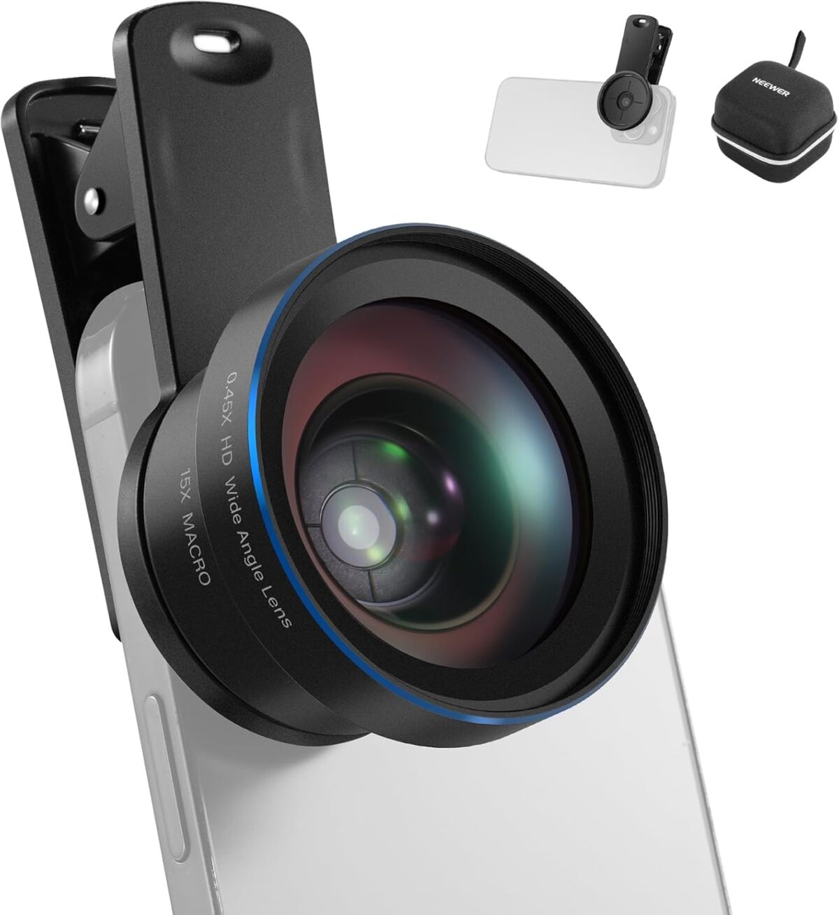 NEEWER BASICS 2 In 1 Phone Camera Lens Accessories Kit, HD 0.45x Wide Angle + 15x Macro, Lens Clip, Detachable 17mm to 37mm Filter Adapter Ring Compatible with iPhone Samsung Android Smartphone, LS-67