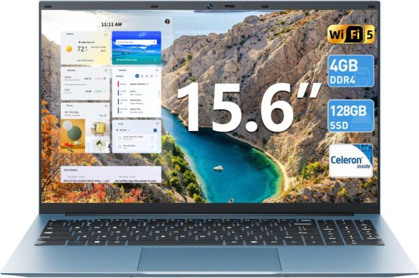 Naclud 15.6 Inch Laptop Computer, Windows 11 Laptop, 4GB DDR4 128GB SSD, Celeron N4000 Processor, 180° Open Angle, HDMI, USB 3.2, 7000mAh, BT5.0, Type-C, for Business Student