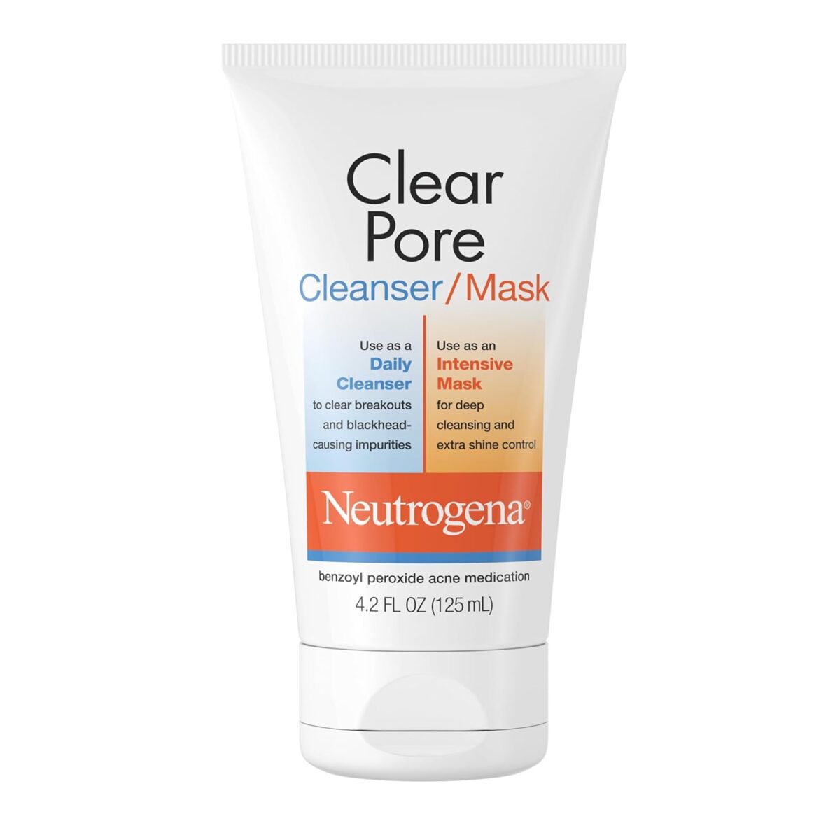 Neutrogena Clear Pore 2 in 1 Facial Cleanser/Face Mask with Kaolin & Bentonite Clay & 3.5% Benzoyl Peroxide Acne Treatment Medication, Daily Face Wash & Shine Control Clay Mask, 4.2 fl. oz, 3 Pack