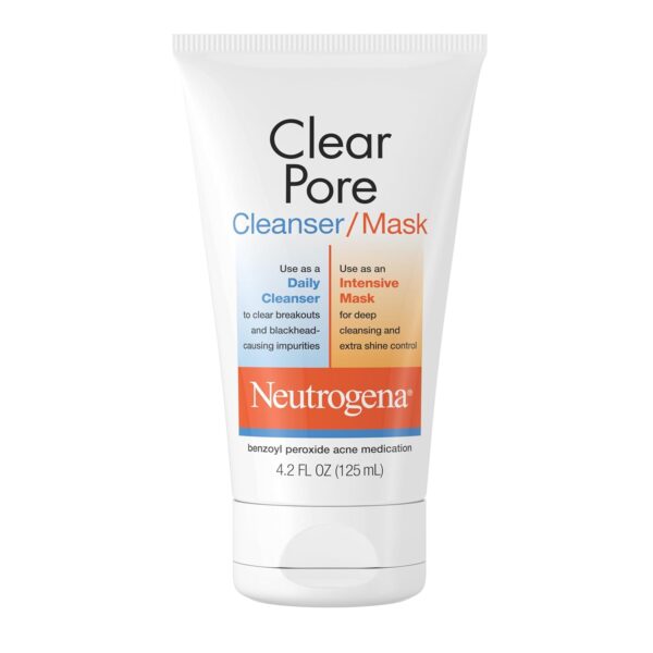 Neutrogena Clear Pore 2 in 1 Facial Cleanser/Face Mask with Kaolin & Bentonite Clay & 3.5% Benzoyl Peroxide Acne Treatment Medication, Daily Face Wash & Shine Control Clay Mask, 4.2 fl. oz, 3 Pack