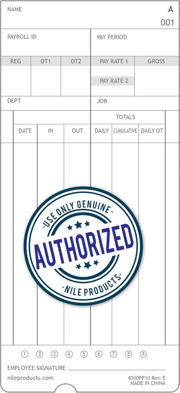 Nile Products – Authorized Time Cards for Nile Products 4500PP Compatible [ 4500PP10 ] Electronic Time Clock, Double Sided Time Sheets (3.37 x 7.37 Inches) – 100 Time Cards Per Package