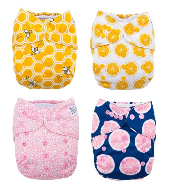 Nora’s Nursery Cloth Pocket Diapers 4 Pack with 4 Inserts – Waterproof Cover, Washable, Reusable & One Size Adjustable Pocket Diapers for Newborns and Toddlers – The Bee’s Knees