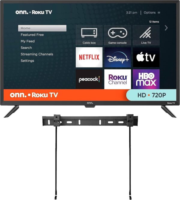 ONN 32-inch Roku Smart TV LED + Free Wall Mount with Wi-Fi Connectivity and Mobile App | Flat Screen TV Compatible with Apple Home Kit | Alexa and Google Assistant (Renewed)