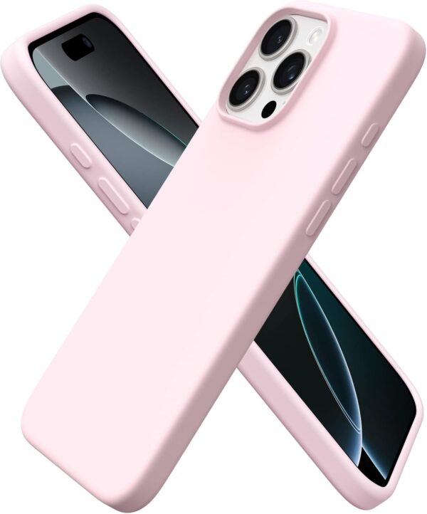 ORNARTO Compatible with iPhone 16 Pro Max Case 6.9″, Slim Liquid Silicone 3 Layers Soft Gel Rubber Shockproof Protective Case with Anti-Scratch Microfiber Lining-Chalk Pink