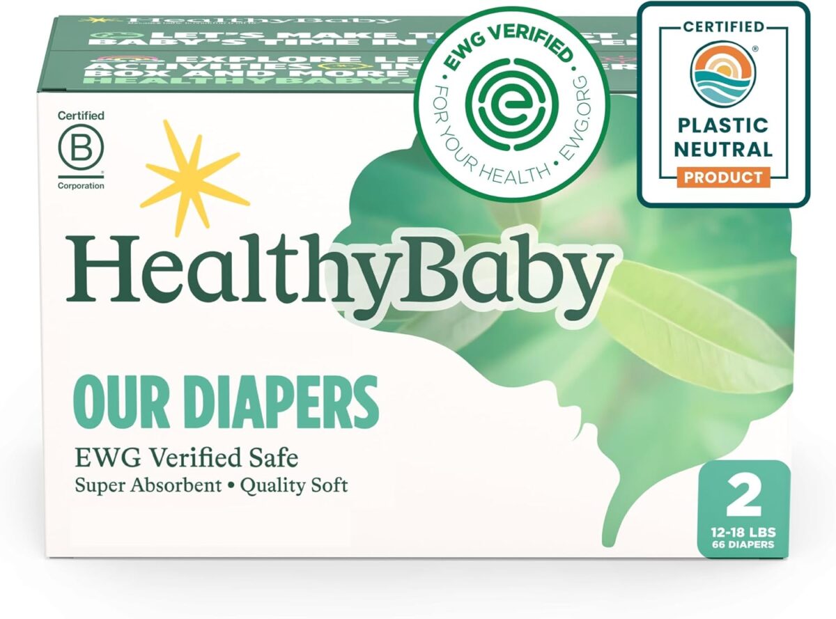 Our Diapers | EWG Verified Safe & Plant-Based Diapers | Leak Protection | Soft Organic Cotton Shell | Chlorine-Free Diaper for Sensitive Skin | Size 2 (12-18 lbs) 66 Count