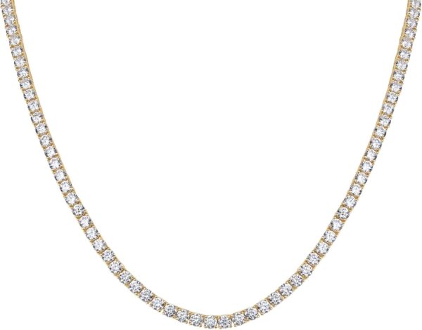 PAVOI 14K Gold Plated 3mm Simulated Diamond Tennis Necklace for Women | Tennis Chain | Chunky Long Gold Necklace for Women| Sizes 15″ and 18″