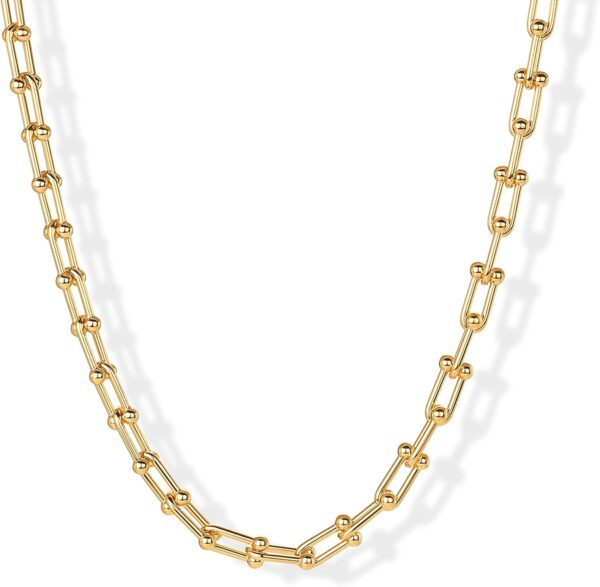 PAVOI 14K Gold Plated Chunky Chain Choker Necklaces for Women | Gold Statement Graduated Link Chain Necklace | Bold Oval Link Barbell Links Paperclip Chains