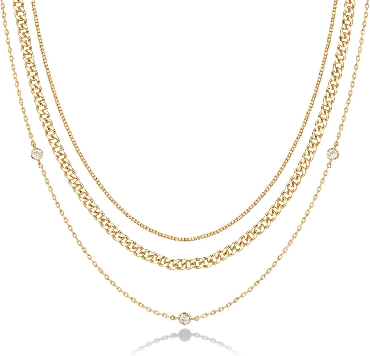 PAVOI 14K Gold Plated Dainty Layering Necklaces for Women | Snake Chain, Curb Link, Paperclip Layered Chains | Trendy Layering Necklace