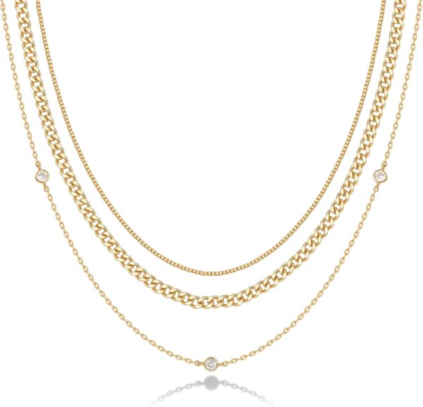 PAVOI 14K Gold Plated Dainty Layering Necklaces for Women | Snake Chain, Curb Link, Paperclip Layered Chains | Trendy Layering Necklace