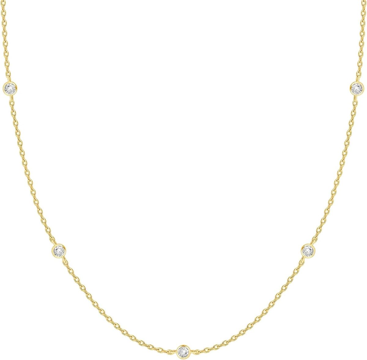PAVOI 14K Gold Plated Station Necklace – Simulated Diamond BTY Layering Necklaces – Womens CZ Chain