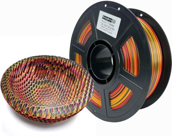 PLA 3D Printer Filament,Spiral PLA Tri-Color Co Extrusion Filament,Red-Gold-Black,Diameter 1.75mm Accuracy +/-0.05mm Net Weight 1kg(2.2lbs)