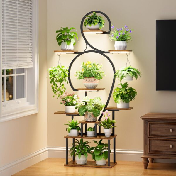POZILAN Plant Stand Indoor with Grow Light – 9 Tiered 63″ Tall Indoor Plant Shelves for Multiple Plants, Large Plant Shelf with Grow Light, Lighted Plant Stand for Indoor Plants